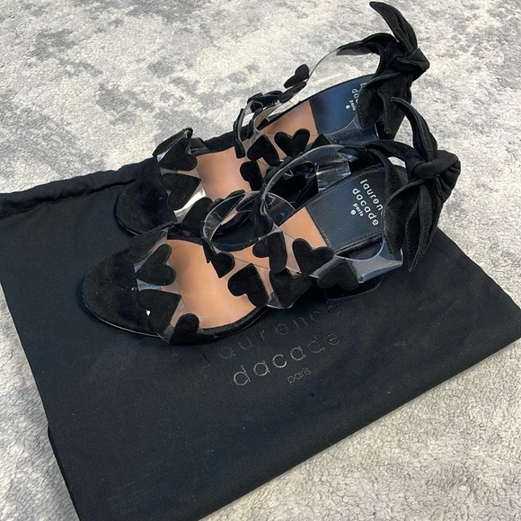 Laurence Dacade Tamara Heart Slingback Sandals Black Suede PVC Valentines 35.5 - Picture 2 of 15